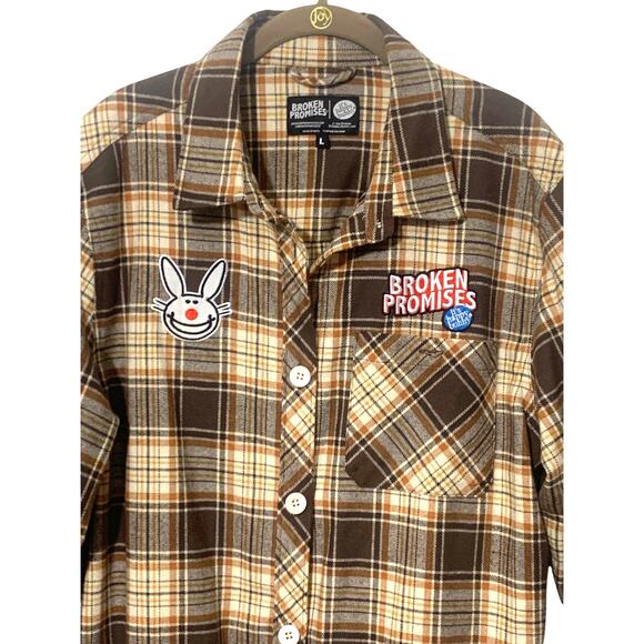 Broken Promises X Happy Bunny Grafitti Flannel Button Front Shirt sz LG - Picture 3 of 11